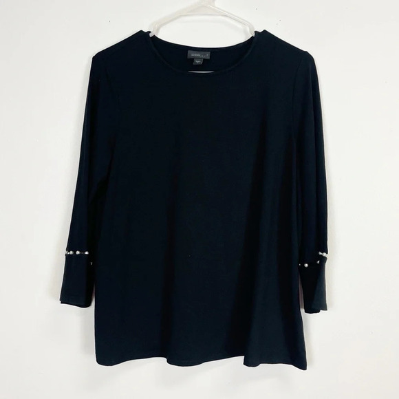 J Jill Wearever Collection Shirt Womens Size Small Black Pearl Sleeve Stretch - Picture 1 of 5